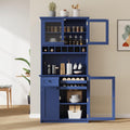 74.8 Inch Tall Farmhouse Freestanding Buffet with Hutch, Tall Kitchen Pantry Cabinet, Dining Room Storage Cupboard with Wine Rack and Adjustable Shelves for Dining Room, Living Room,Blue