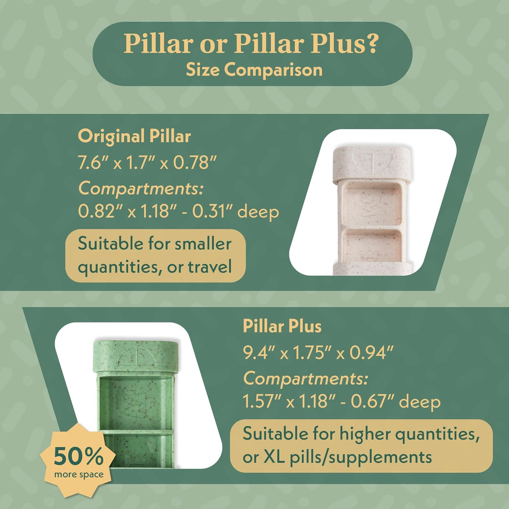 Pillar Plus - Aesthetic 7 XL Day Pill Organizer | BPA-Free Wheat Straw Medicine Case | Pretty Travel & Home Tablet Vitamin Organizer | Cute Weekly Pill Box | Travel Medicine Organizer (Soft Pink)