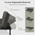 Convertible Futon Sofa Bed,Grey Linen Modern Futon Couch,Memory Foam Loveseat Sleeper Recliner,Detachable Cushion,Adjustable Backrest & Armrest,Couch for Living Room,Office,Apartment