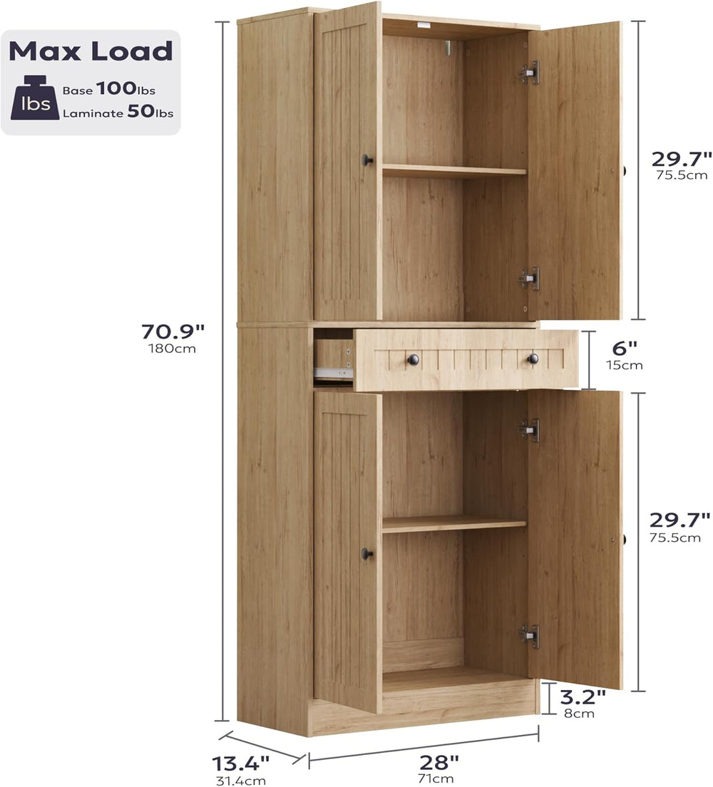 Furnify Kitchen Pantry Storage Cabinet, 71" H Farmhouse Pantry Cabinet w...