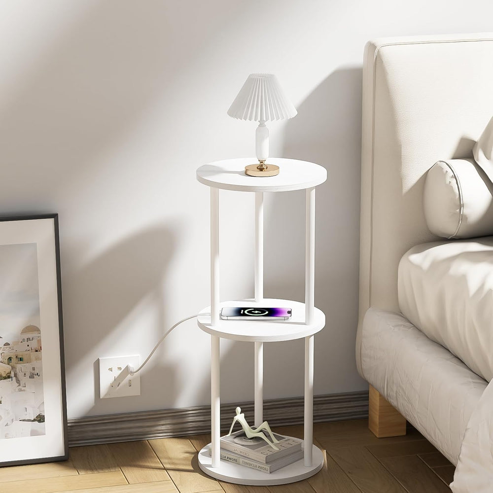 11.8'D Round Drink Table - 3-Tier Small Side Table with Wood Legs, End Ta...