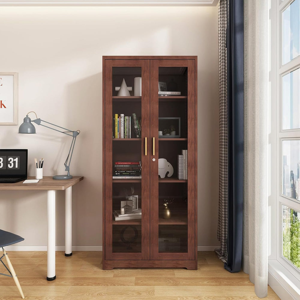 71" Display Cabinet, Metal Kitchen Storage Cabinet, Curio Display Case w...