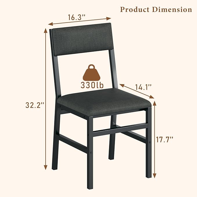 Dining Chairs Set of 6, Upholstered Modern Dining Room Chairs with Ergonomic Backrest, MDF Board and Metal Legs, Fabric Kitchen Chair for Dining, Kitchen and Living Room, Easy Assembly, Black