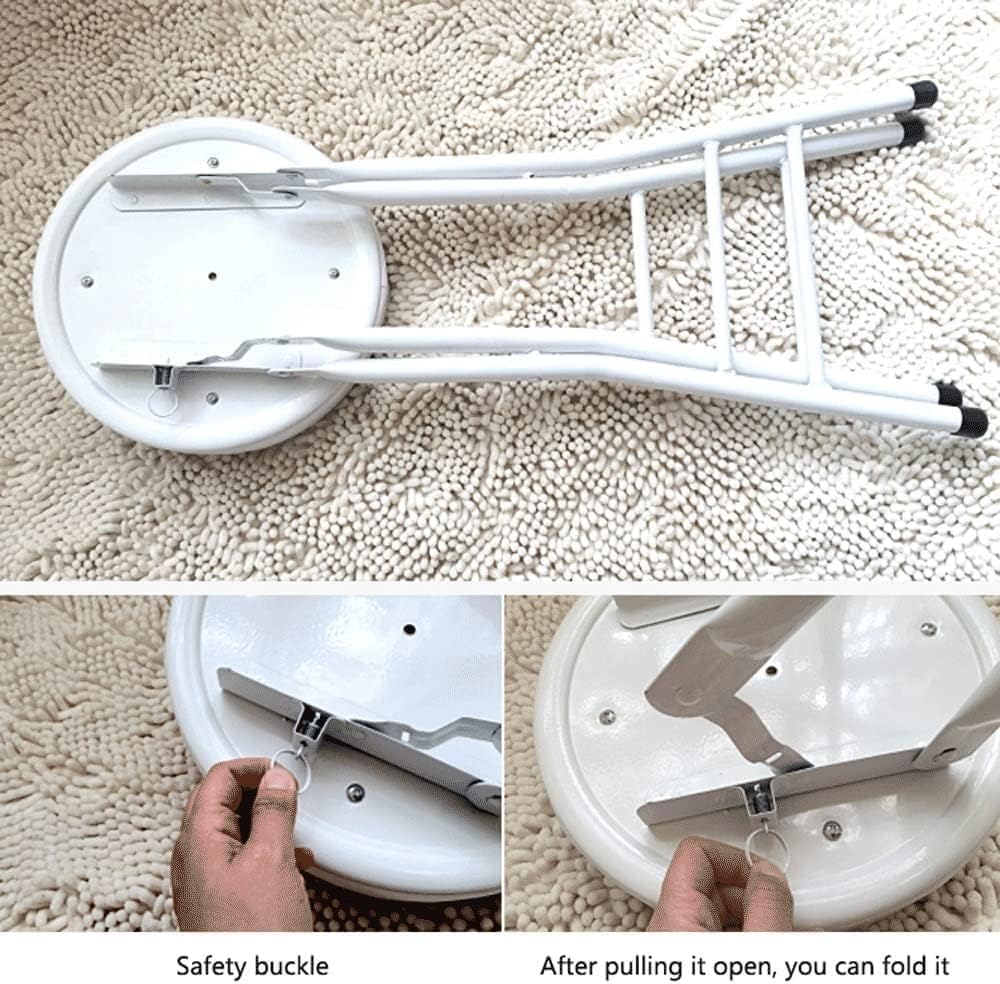 Foldable Round High Chair for Adults Compact White Folding Bar Stool Non Slip Office Stool for Kitchen(White)
