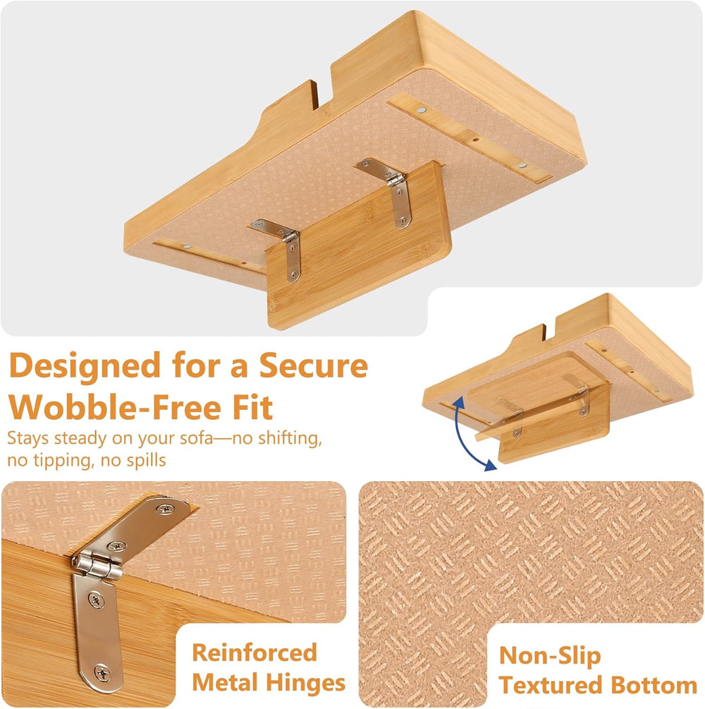 Couch Tray Insert for Middle Seat, Bamboo Couch Table with 2 Cup Holders, Fit...