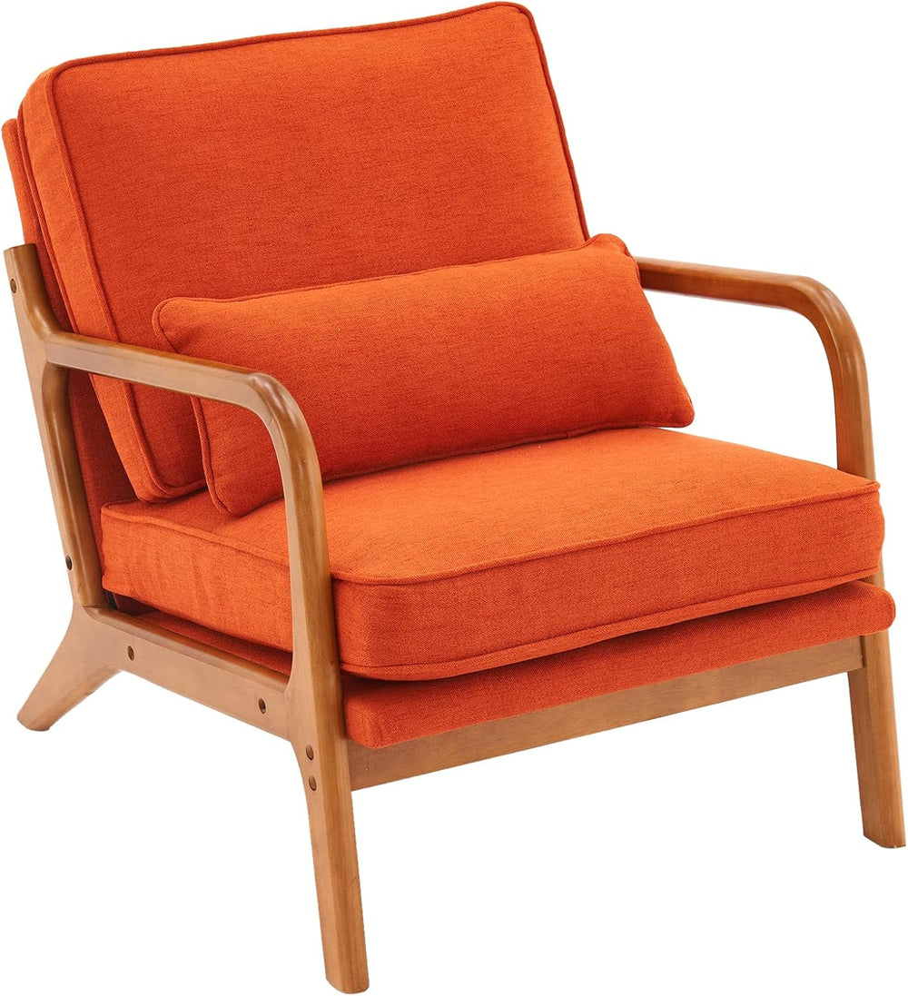 Bonnlo Linen Burnt Orange Mid Century Modern Accent Chair, Soild Wood Padding...