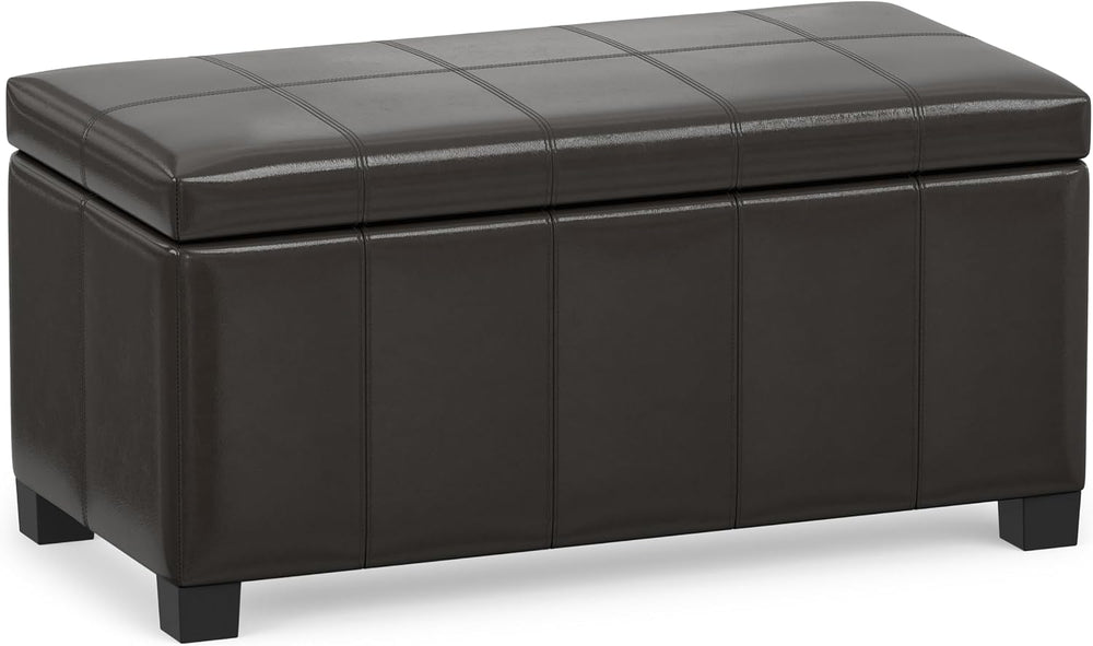 SIMPLIHOME Dover 36" Wide Vegan Leather Storage Ottoman in Tanners Brown...
