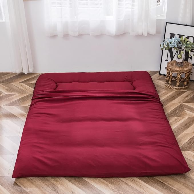 MAXYOYO Japanese Floor Mattress Futon Mattress, 4" Thicken Tatami Mat Sleeping Pad Foldable Roll Up Mat Boys Girls Dormitory Pad Kids Floor Lounger Pillow Bed, Charcoal Grey, Queen Size
