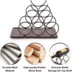 Countertop Wine Rack,Small Wine Rack and Wine Bottle Holder for 6 Bottles, Rustic Wood and Metal Freestanding Wine Organizer for Kitchen, Tabletop, or Bar