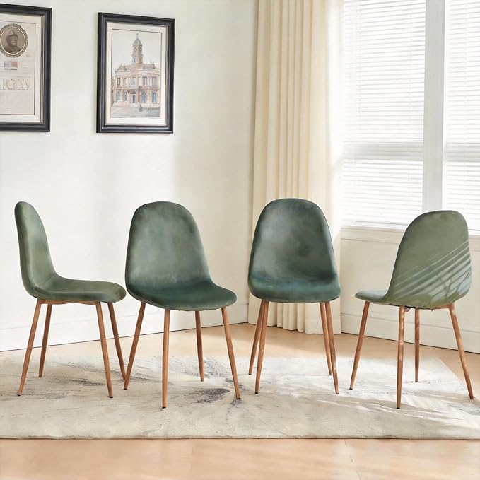 Velvet Dining Chairs Set of 4 - Modern Seating with Metal Legs for Living, Bedroom,Dining Room - Green Chairs for Dining Room, Chair Set for 4