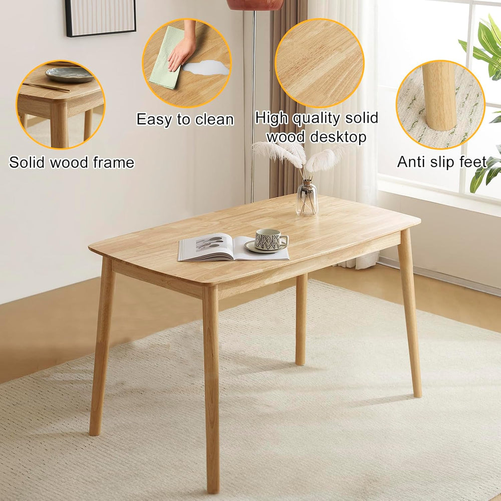 Karl home 5-Piece Dining Table Set for 4, Solid Wood Frame, Nature | Mid-cent...