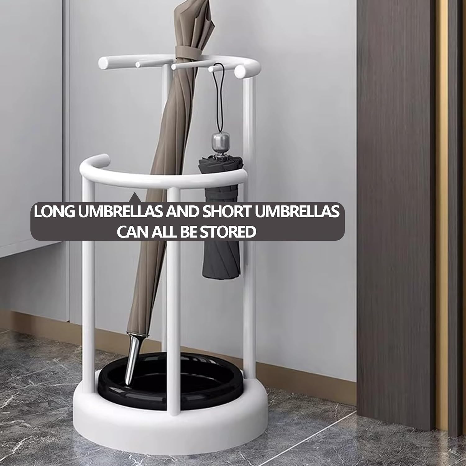 Metal Umbrella Stand, Modern Holder with Removable Water Tray, Standing Cane Storage Organizer for Home, Office, Hotel
