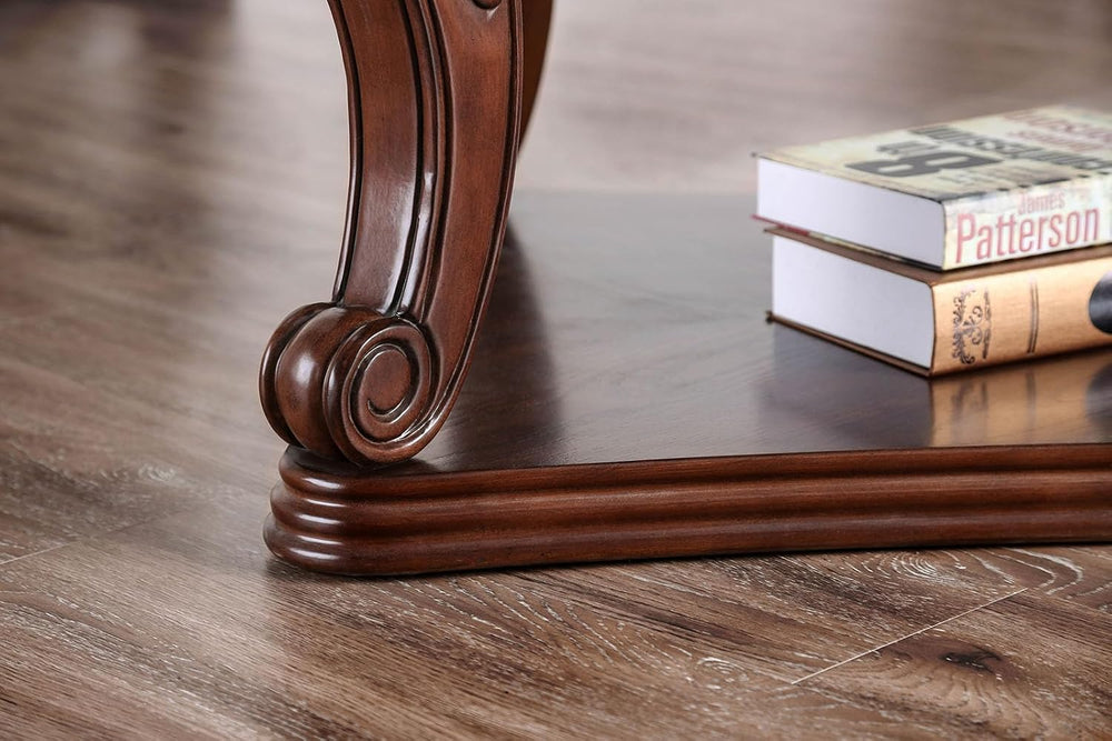 Style Coffee Table 5mm Tempered Glass Top Legs Carved Dark Oak End Table Not ...
