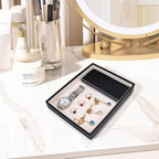 SANQIANWAN Leather Jewelry Organizer Trays Velvet Liner Storage Drawer Display Case Stackable Trays for Necklace,Rings and Earring (Black4)