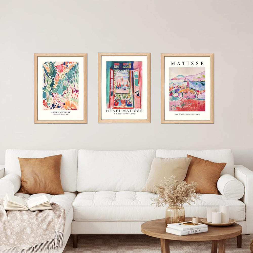 Wooden Framed Matisse Wall Art Set of 3 Abstract Henri Matisse Posters Vintag...