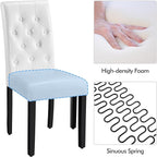 Yaheetech Upholstered Dining Chairs Set of 2 Modern Leather Parsons Kitchen Chairs with Button Tufted High Back and Solid Wood Legs and for Dining Room/Living Room/Restaurant, White