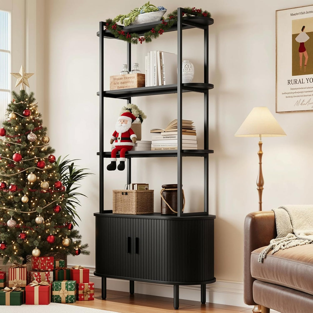 ComfyCorner 4 Tier Bookshelf with Cabinet, 71" Tall Display Bookcase Black