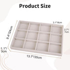 Mornajina 12 Grids Velvet Jewelry Tray Jewelry Display Tray, Stackable Empty Plate Trays for Earrings Necklaces Bracelet Rings Display Showcase - Beige