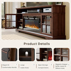 70" Farmhouse TV Stand with 36" Fireplace for TVs up to 80", Media Entertainment Center with Adjustable Shelves and Large Storage Cabinets, for Living Room, Brown & Black