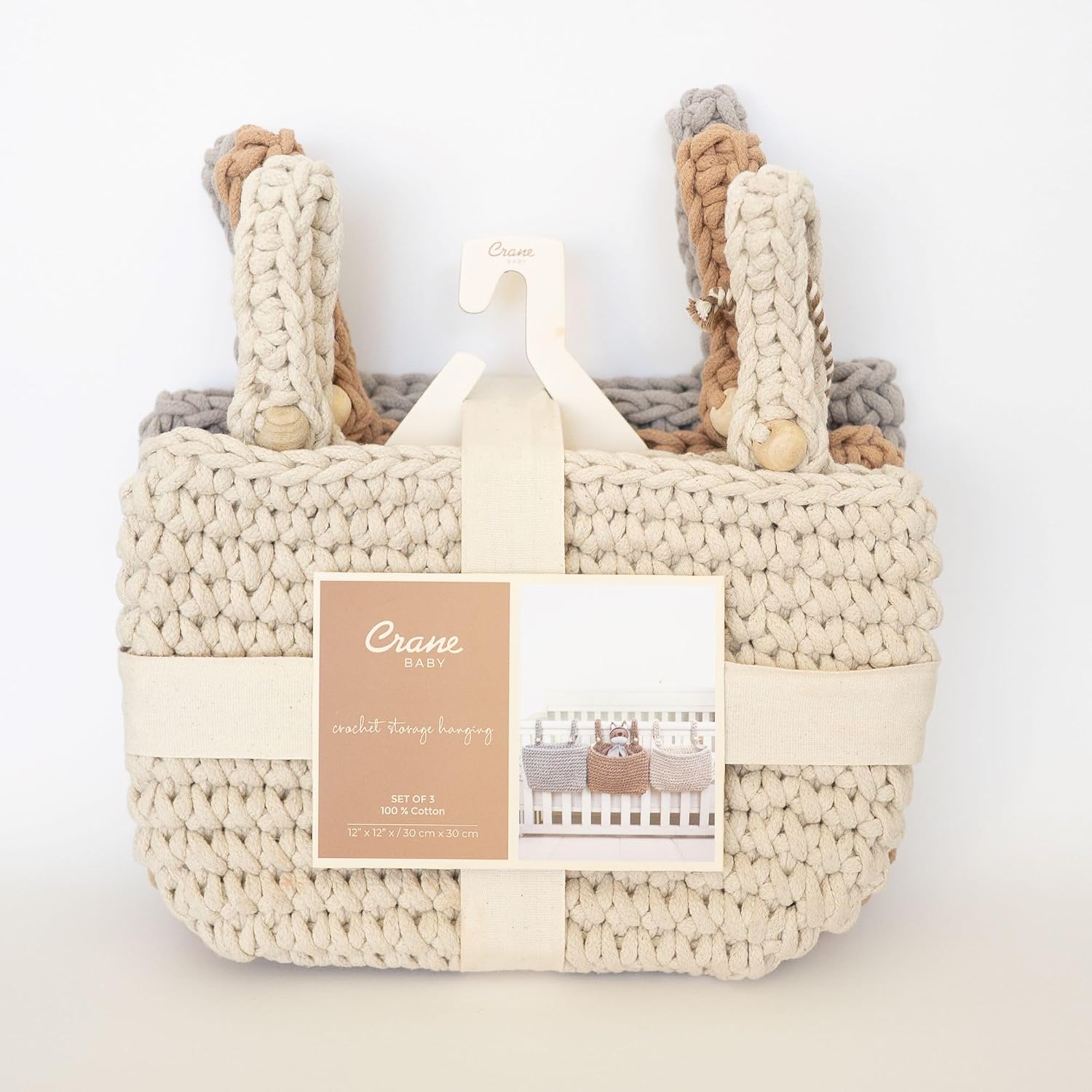 Crane Baby Hanging Bin Trio, Nursery Storage & Organization Products, Hanging Stuffed Animal Storage Solution, Nursery Pocket Organizer, Baby Organizers, Boho Decor Accent, Crib Accessories