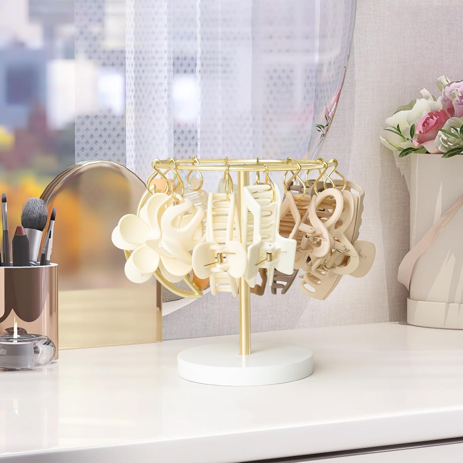 Dahey Metal Claw Clip Organizer Holder Stand Storage Display Hair Accessories Bedroom Bathroom College Dorm Room Decor for Women and Girls, Gold
