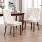 Kiztir Velvet Dining Chair Set of 2, Modern Kitchen Chairs with Nailhead Trim, 2 Pieces Upholstered Dining Room Chairs for Living Room, Bedroom (Beige)