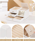 Homde Women Mirror Jewelry Box: Organizer Case with Clear Lid for Ring Necklace Earring - Christmas Gift for Young Women (White)