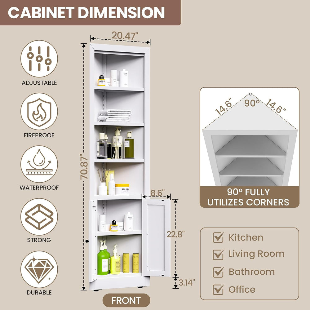 Metal Pantry Storage Cabinet with 4 Adjustable Shelves, 71" Tall Corner ...