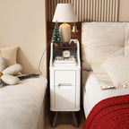 Narrow Nightstand with Drawers, Wood Night Stand with Charger Station, Narrow Bedside Table Modern Side Table Skinny End Table for Bedroom, White