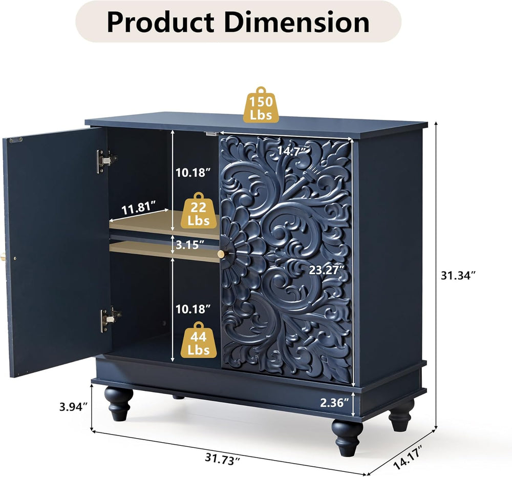 weselon Accent Cabinet with 2 Doors, Luxury Carving Board Storage Sideboard w...