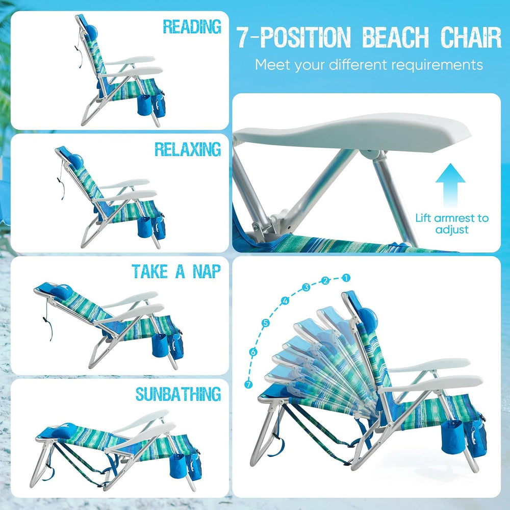 Old Bahama Bay Beach Chairs for Adults, 7-Position Classic Lay Flat Beach Cha...
