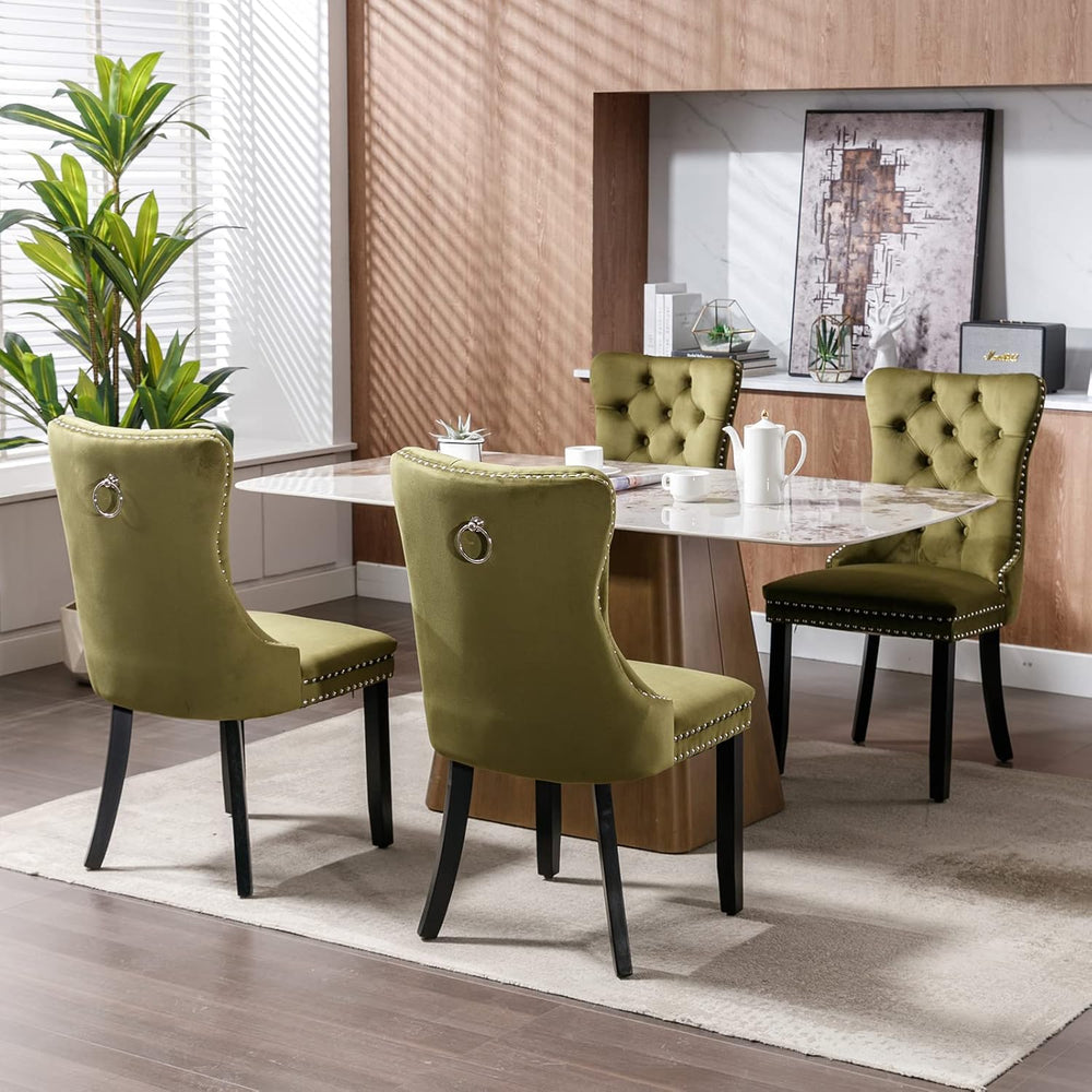OVENTA Modern Tufted Upholstered Dining Chairs Set of 6, Olive Green Velvet D...