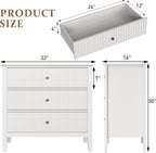 RoyalCraft White Fluted 3 Drawer Dresser, 32 inch Wide Dresser Nightstand for Bedroom, Modern Wood Chest of Drawers, Large Painted Nightstand with 3 Drawers for Closet, Hallway, Entryway