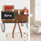 Decorative Key Hanging Rack with 8 Hooks – Easy Install Natural Wooden Key and Mail Holder for Wall Mount – Sunglasses Wallet Holder Entryway Decor with Shelf and Chalkboard (Brown)