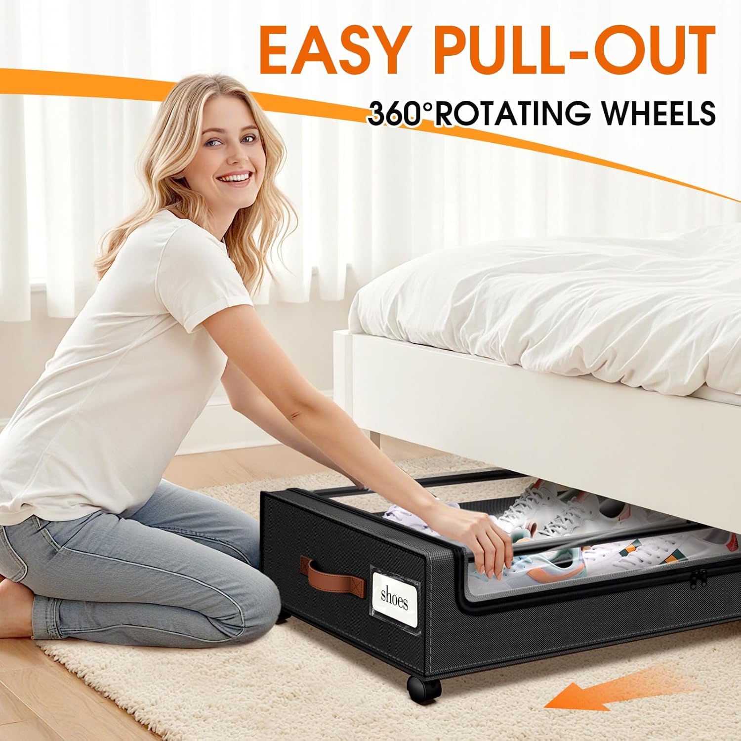 Under Bed Storage with Wheels 2Pack Storage Containers with Clear Window&Label Under Bed Drawers Rolling Under Bed Storage for Clothes,Shoes, Blankets (30.71 x 16.93 x 6.69 in, Black)