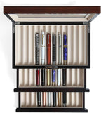 wood pen display case 36 slot Fountain pen Box storage Organizer with drawer, Top Glass Window Pen Collection Display Case