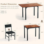Dining Table Set for 4, Extendable Kitchen Table Cushion Chairs Set of 4, Rectangle Dining Table with Metal Frame & MDF Board, Folding for Small Apartment Saving Space, Rustic Brown