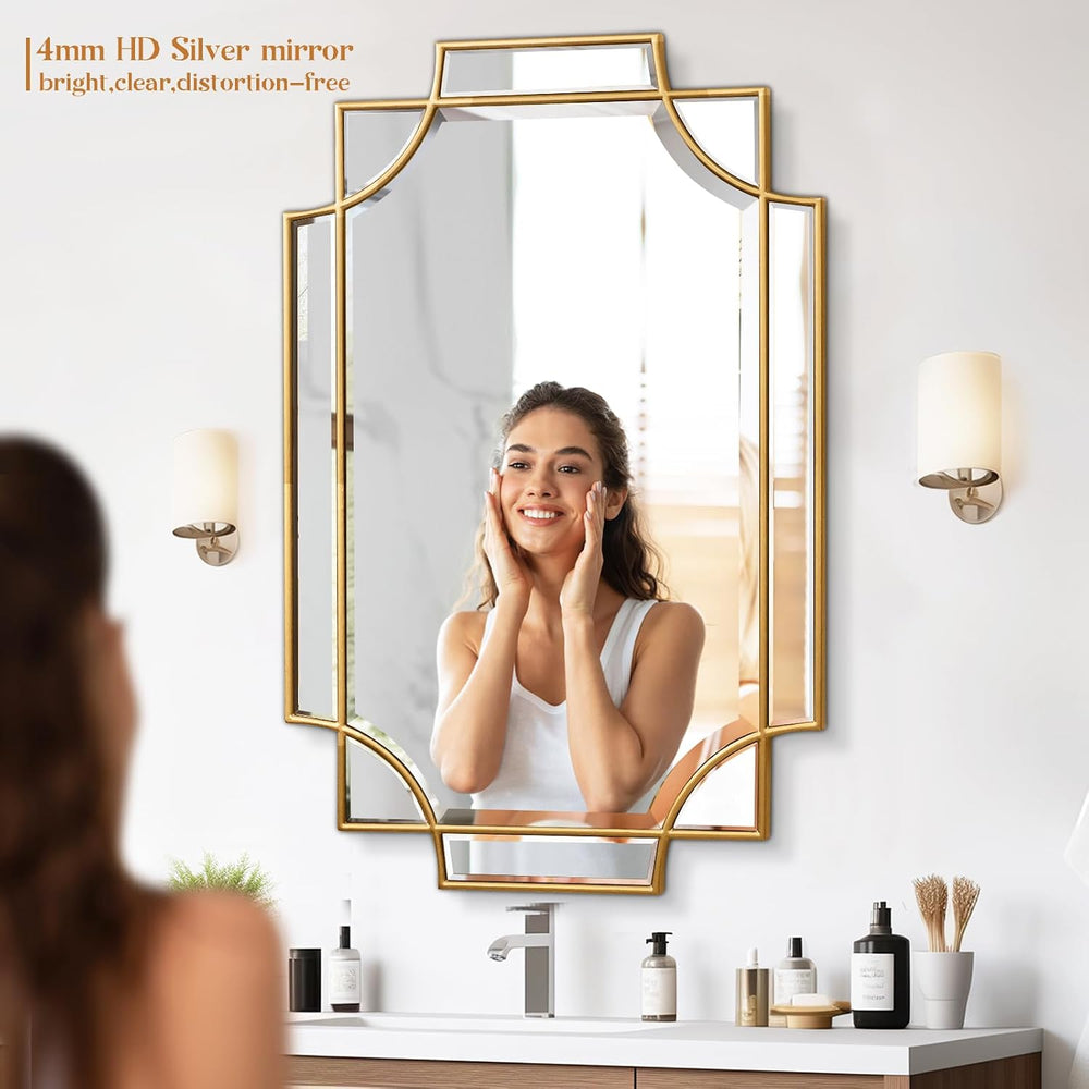 Gold Bathroom Mirror for Wall, 24"x36" Rectangle Vanity Mirror, Pol...