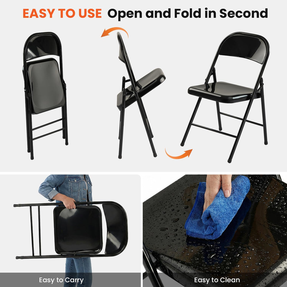 30 Pack Black Metal Folding Chairs, All-Steel Foldable Chairs