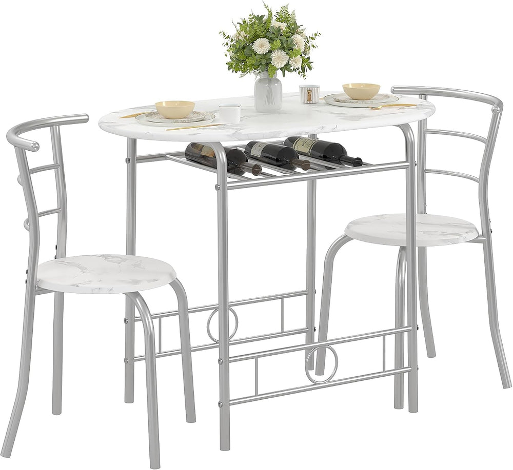 VECELO 3-Piece Dining Table Set for Kitchen Breakfast Nook, Faux Marbled Oval...