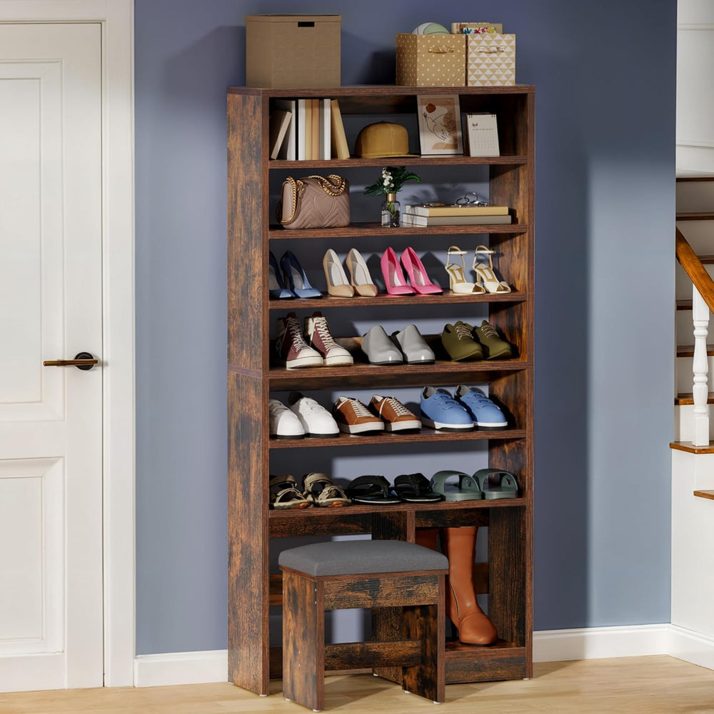 DWVO Shoe Cabinet with Hidden Bench, 8 Tiers Free Standing Shoe Racks, 70.9&#...
