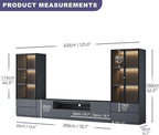 126" Grey Modern Entertainment Center for 55/65/75/85 inch TV, Included TV Stand and Two Glass Display China Cabinet, 3-Piece Lighted Media Console for Living Room (ABA-126 Cabinets Set)