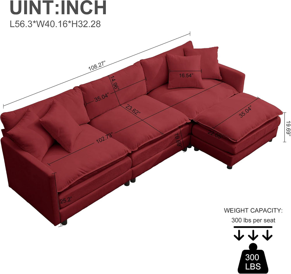 108.27" Modular Sectional Sofa, 4 Seat L Shaped Couch with Chaise | Deep...