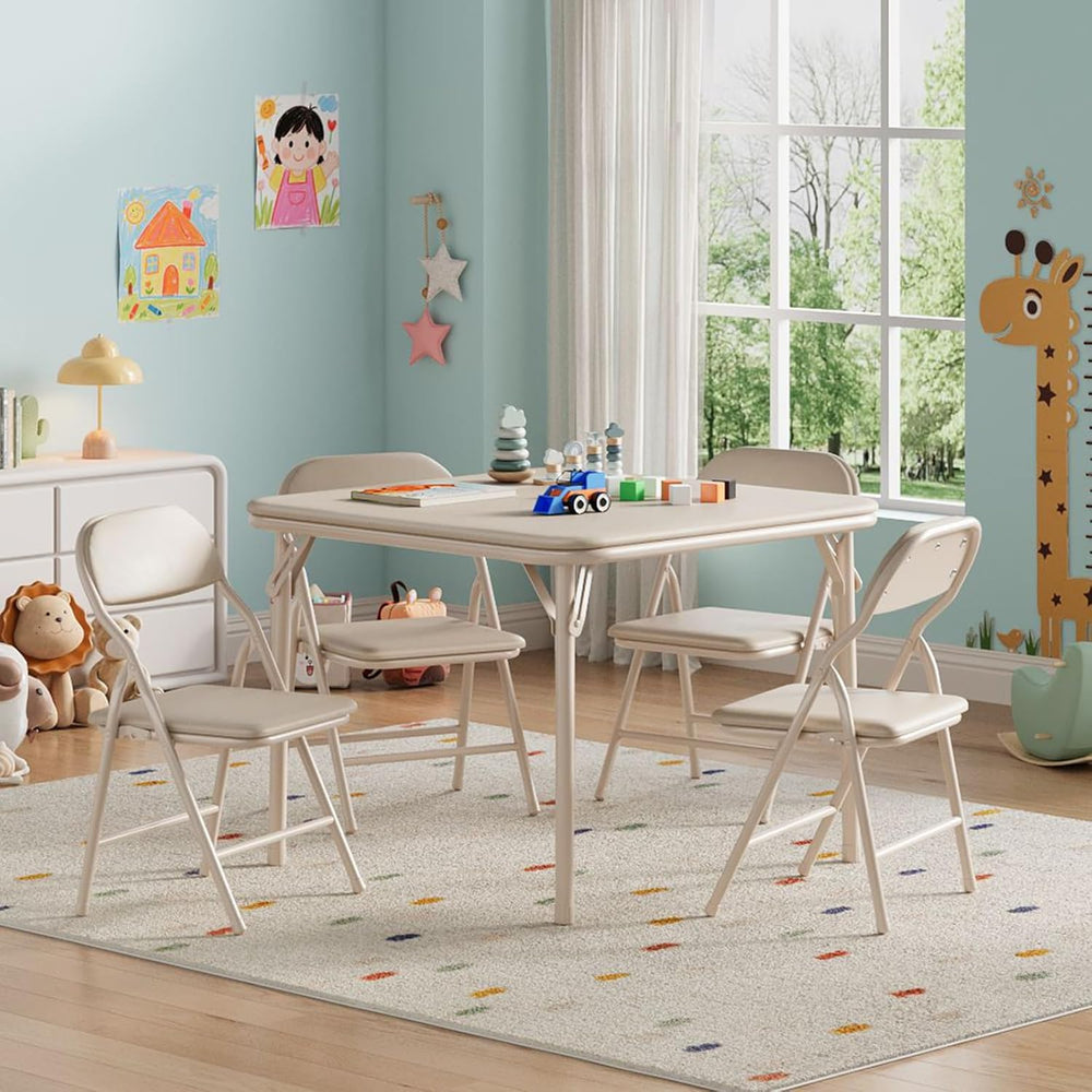 IDEALHOUSE 5 Piece Boys Girls Folding Table and Chairs Set, Activity Table an...