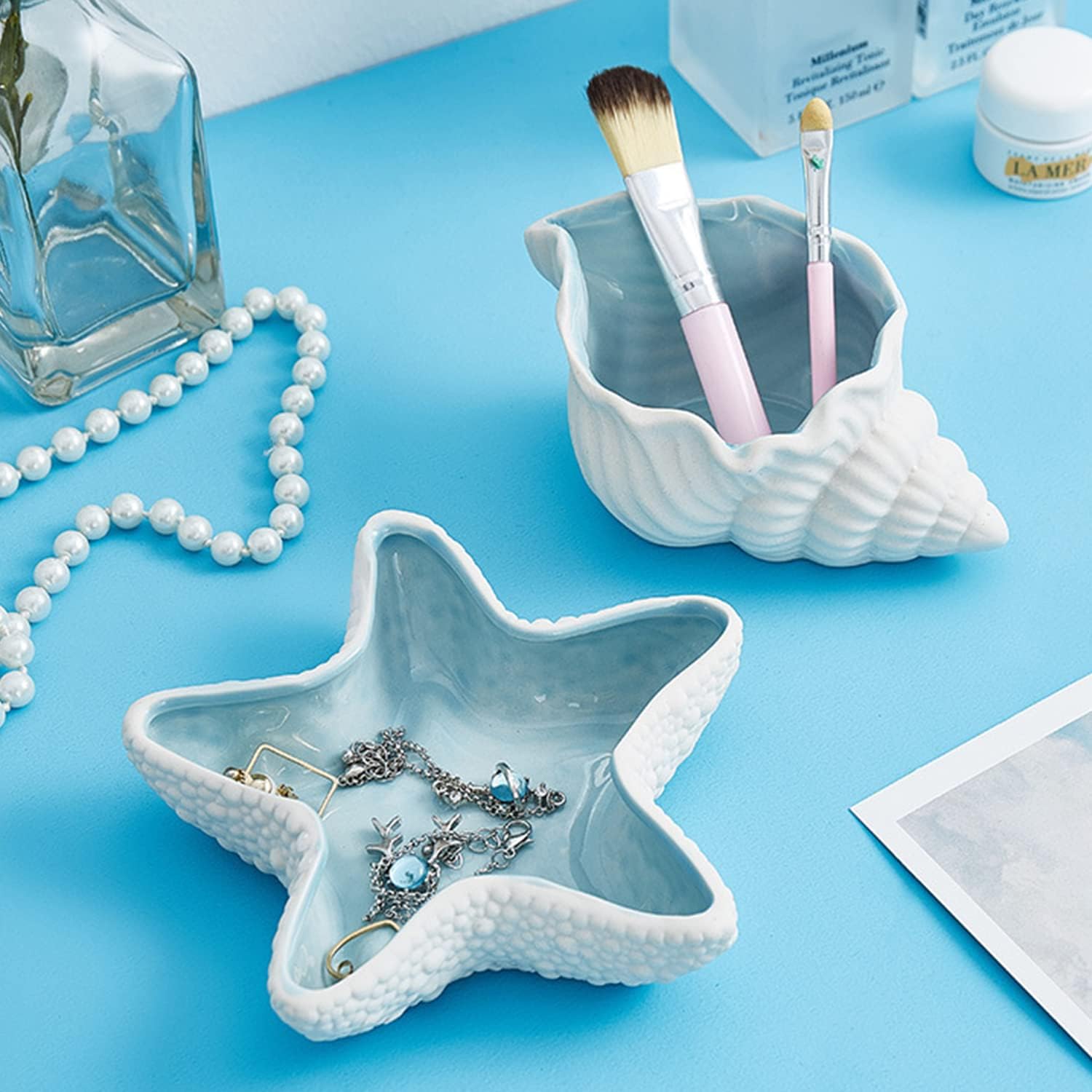 7.7" x 4.7" x 3.5" Large Conch Jewelry Dish Tray SeaConch Bowl Ceramic Conch Ring Holder Decorative Trays Cute Jewelry Organize Key Storage Tray for Home Decor Porcelain Jewelry Deco