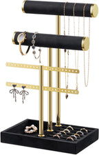 Bracelet Holder Jewelry Organizer Display - 3 Tier T Bar Velvet Stand, Black Jewelry Storage for Bracelet, Necklaces, Earrings, Rings, Watches