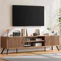COMHOMA TV Stand for Living Room, Mid Century Modern Entertainment Center for 65/70/75 Inch TVs, Retro Brown TV Console with Fluted Door Cabinets and Open Adjustable Shelve Storage for Bedroom (70In)