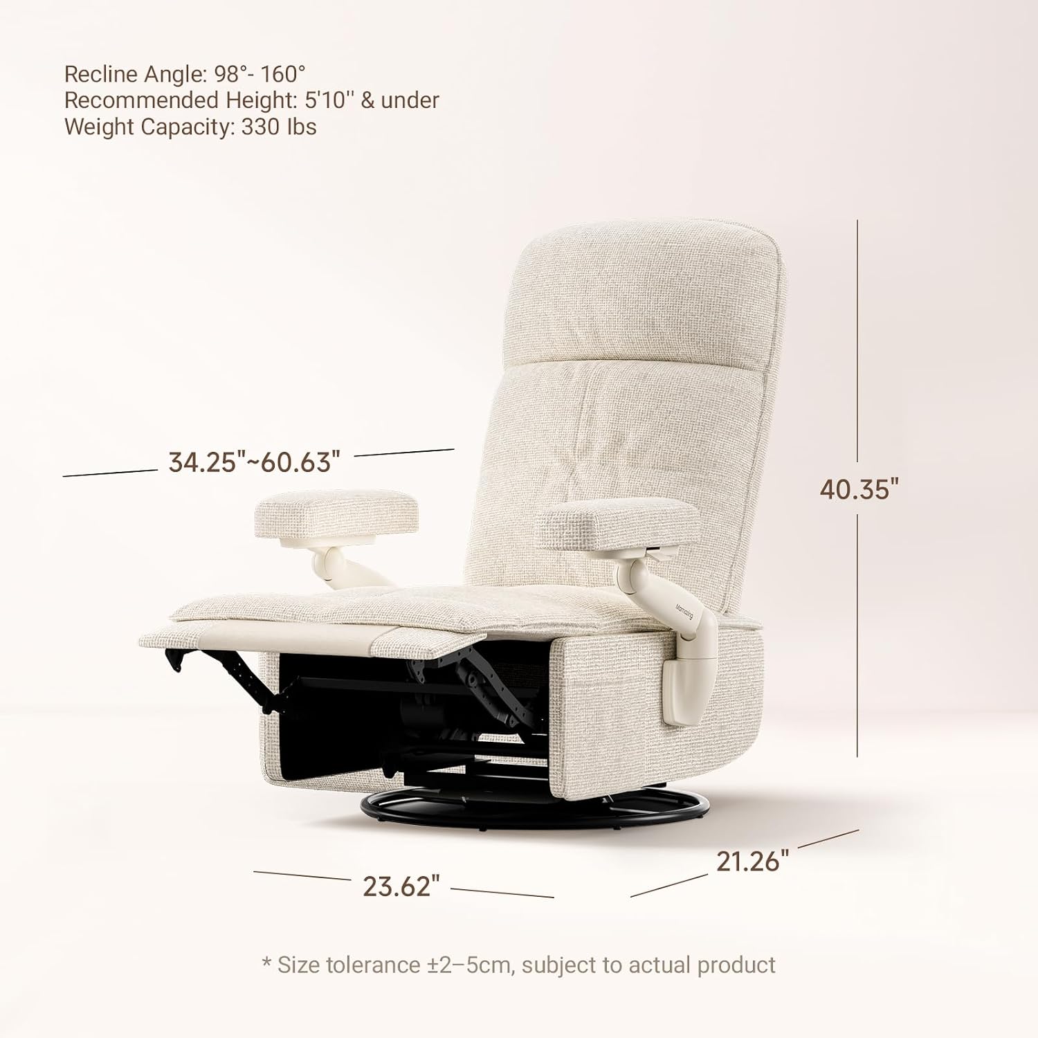 MAMAZING Lullacloud Swivel Rocker Recliner Chair for Adults with Adjustable Armrests & Headrest, Glider Rocking Chair Indoor with Removable Cover, Reading Chair for Living Room Bedroom