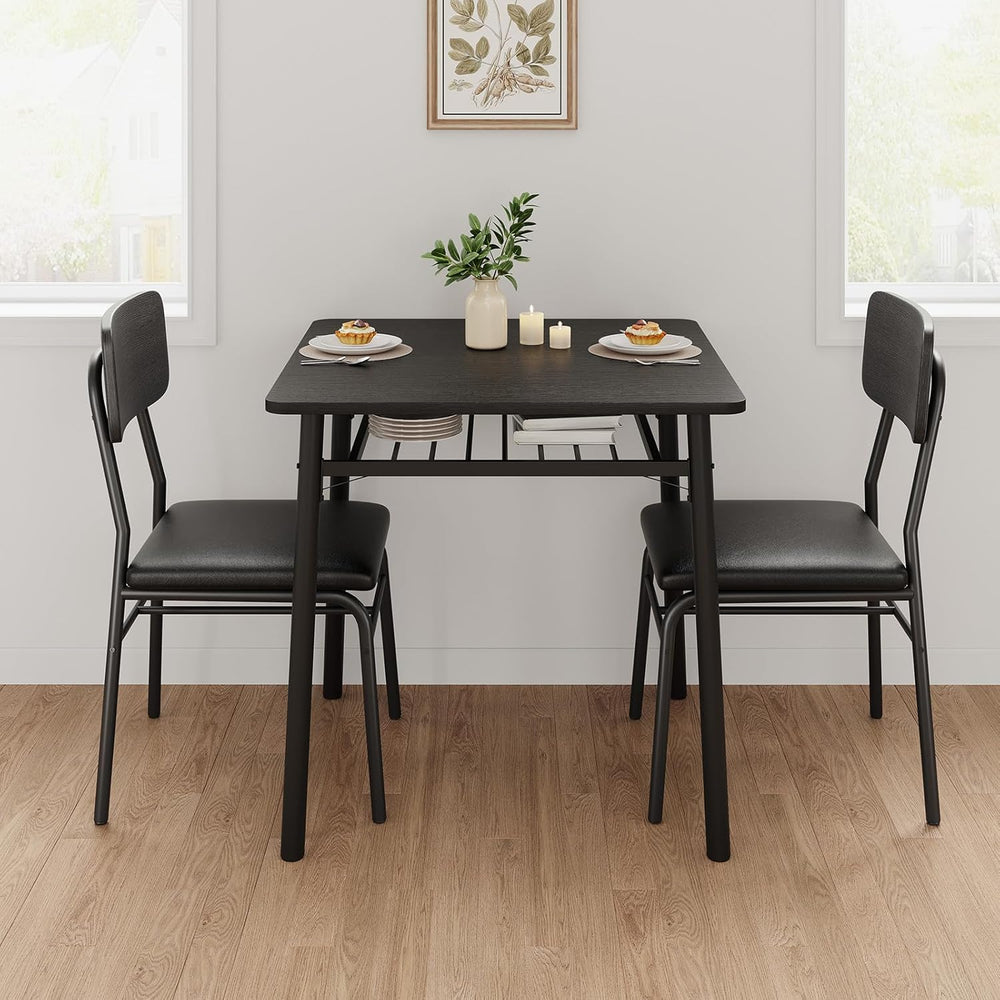 GAOMON Dining Table Set for 2, Wood Kitchen Table with 2 Upholstered Chairs a...