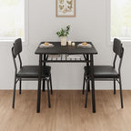 3-Piece Dining Table Set for 2, Wood Kitchen Table Set with Built-in Storage Rack,Small Kitchen Table with Upholstered Chairs and Metal Frame for Small Spaces，Black Wood Grain Color